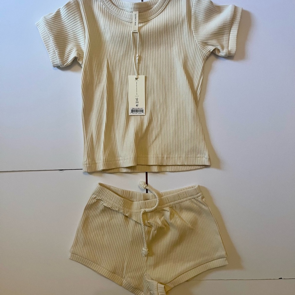 Quincy Mae Cream Ribbed Kids Matching Set
